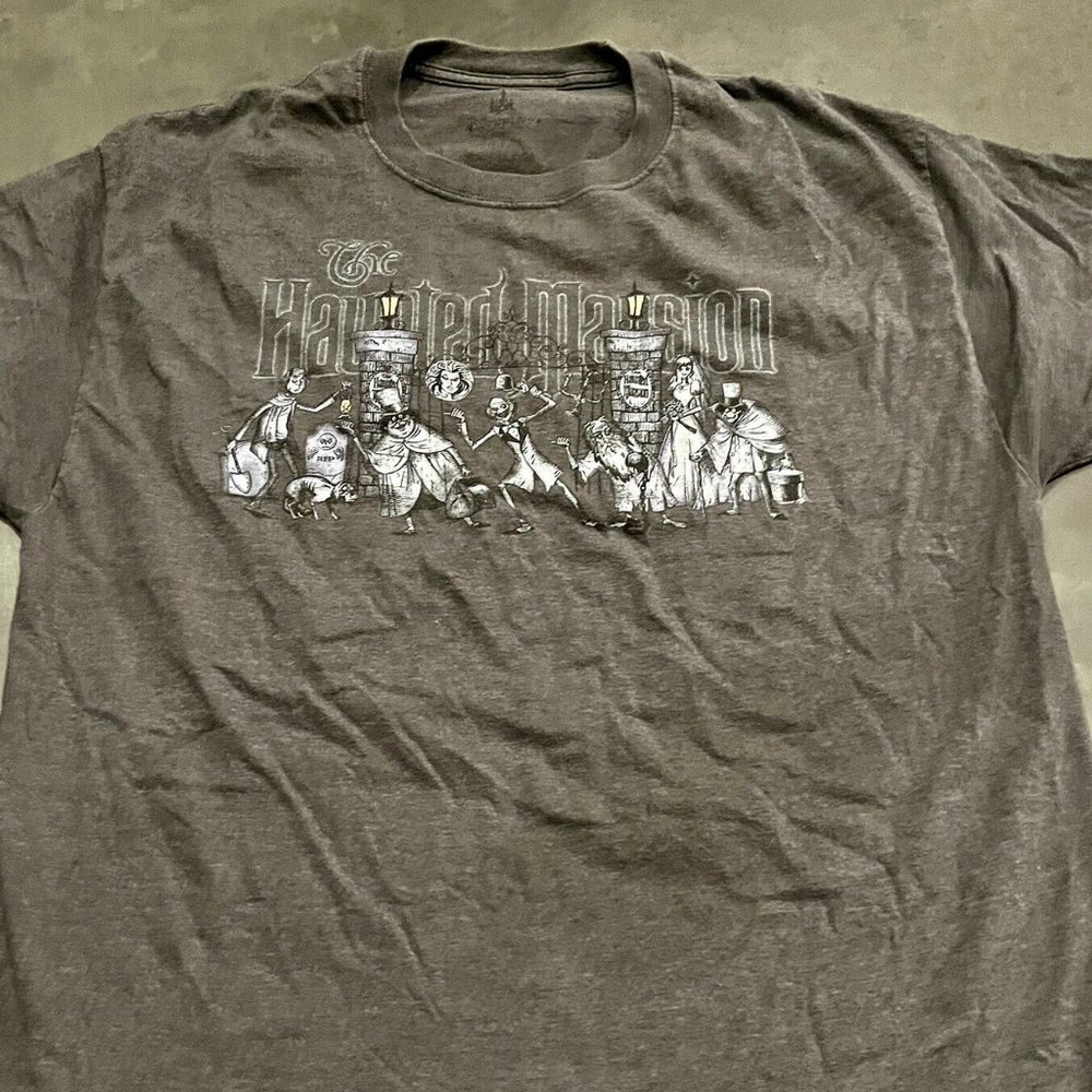 Rare Disney Glow in the Dark Haunted Mansion Shirt Large Mens, Gray Short Sleeve
